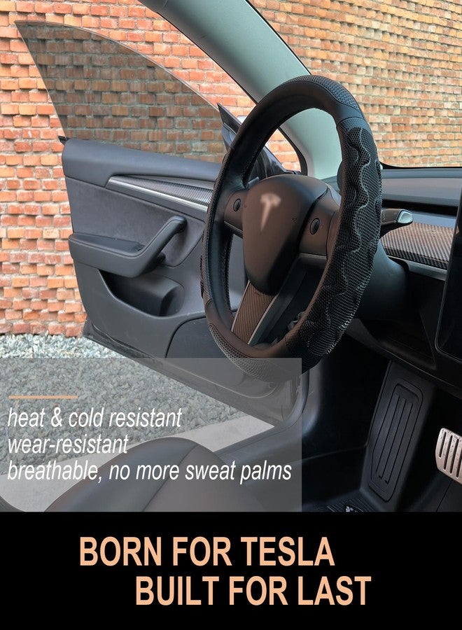 PINCTROT Great Grip Steering Wheel Cover for Tesla Model Y/3 2016-2025 2026 Standard/Highland/Juniper, D Shaped 14 Inch Small Sized, Flat Bottom with 3D Honeycomb Anti-Slip Design (Great Grip Black) - Image 3